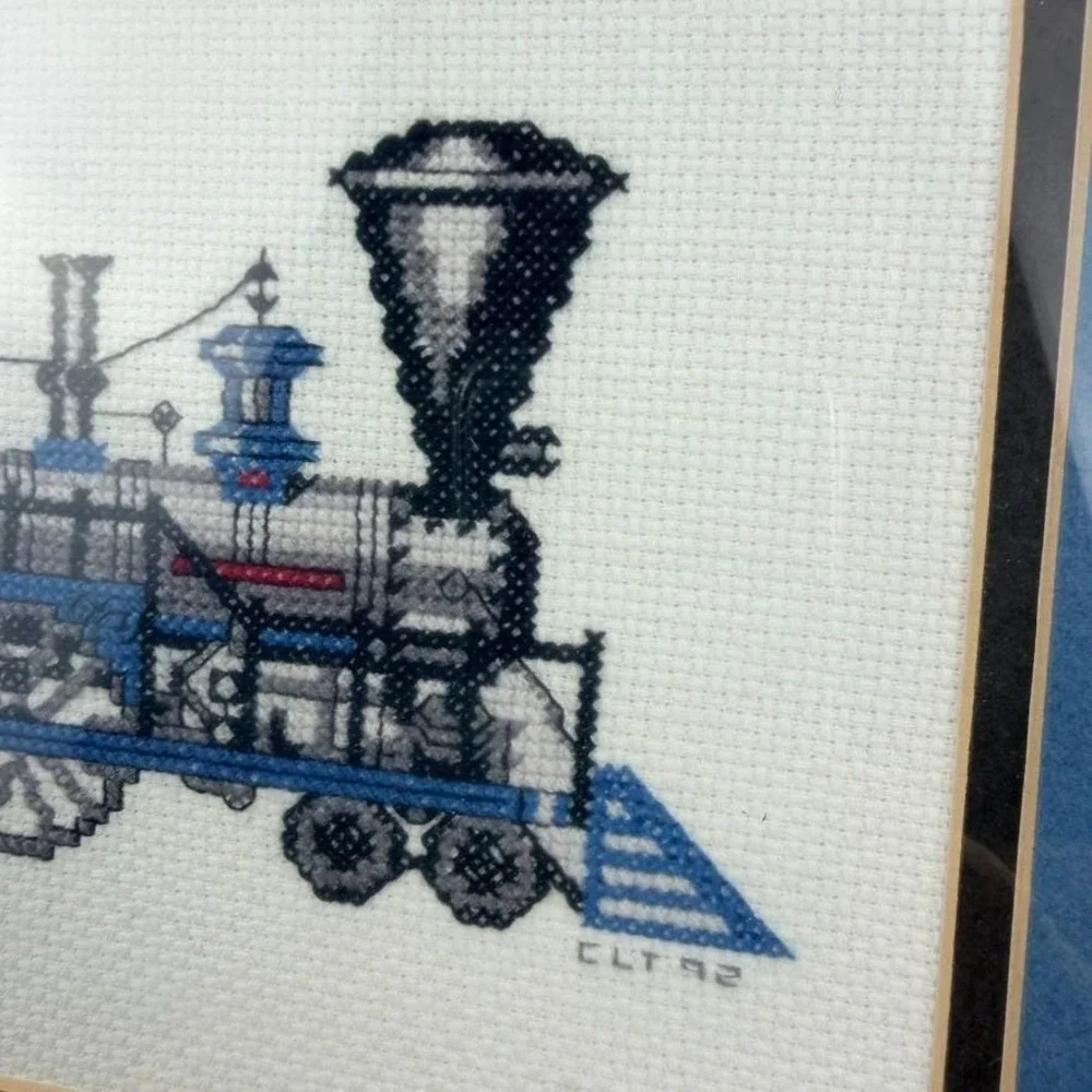 Framed Cross Stitch The 440 Washington Steam Locomotive Train Artwork CLT 92